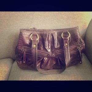 Purple croc-embossed Elle shoulder purse